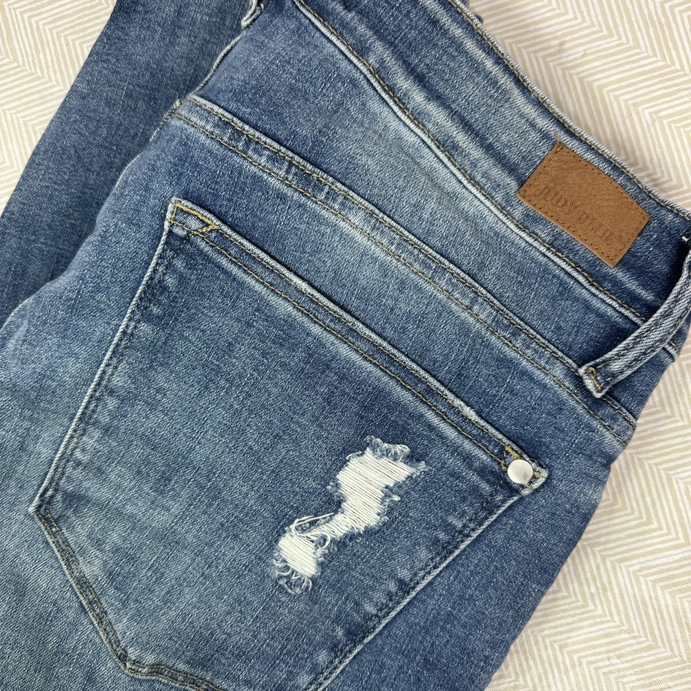 Judy Blue Jeans Women's 14W Blue Skinny Fit Stretch Srtipe Patches Denim Pants
